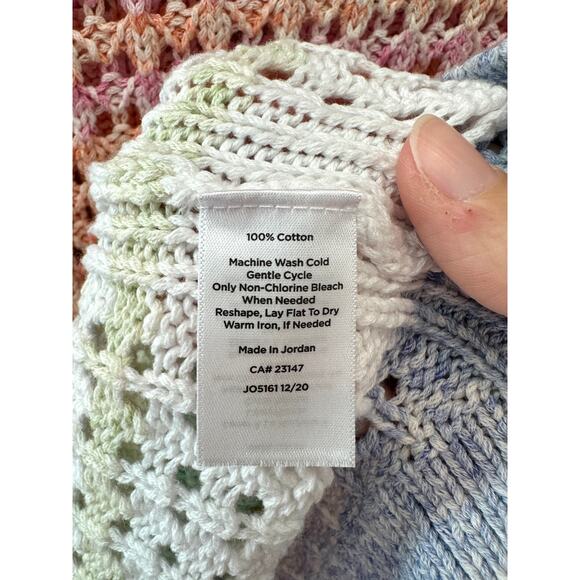 TALBOTS Rainbow Open Knit Sweater Cotton Pastel Stripe Pullover | Petite Medium - Picture 6 of 6